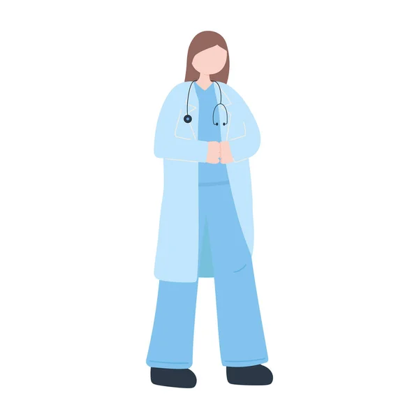 女医生与医用听诊器工作人员性格隔离图标 — 图库矢量图片