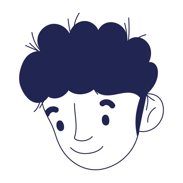 Jeune homme visage personnage dessin animé icône isolée sur fond blanc — Image vectorielle