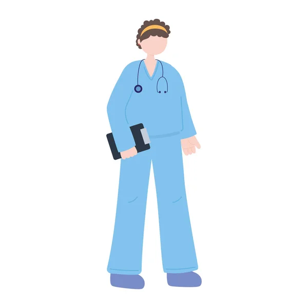 Kvinnlig sjuksköterska personal karaktär arbetare medicinsk isolerad design — Stock vektor
