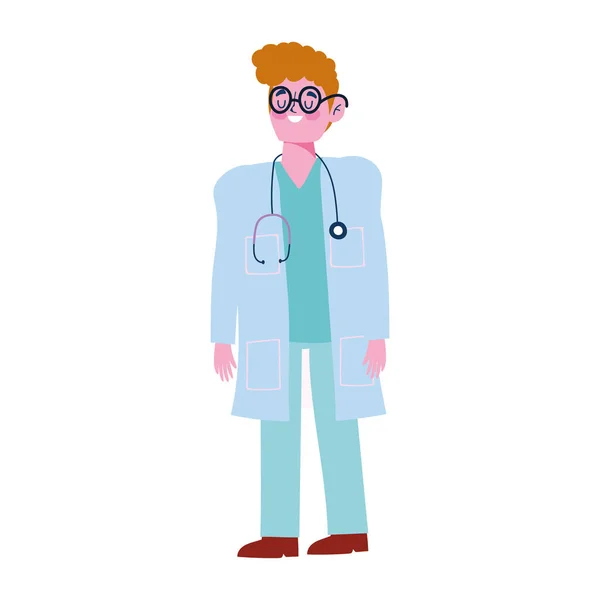 หมอชาย ตัวละครทางการแพทย์มืออาชีพที่มีสเตโตสโกป — ภาพเวกเตอร์สต็อก