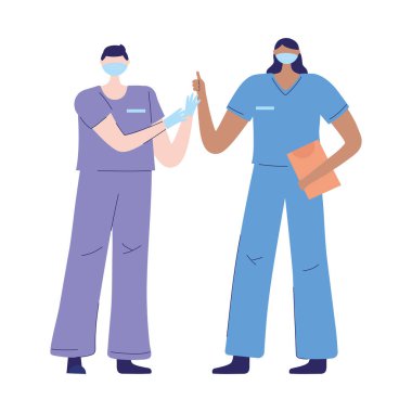 Doktor hemşirelere, koruyucu maskeli kadın hemşirelere ve sağlık personeline teşekkürler.