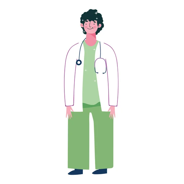 หมอชาย ตัวละครทางการแพทย์มืออาชีพที่มีสเตโตสโกป — ภาพเวกเตอร์สต็อก