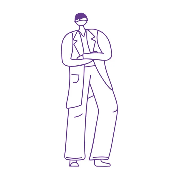 Médico profesional con máscara médica y brazos cruzados — Vector de stock