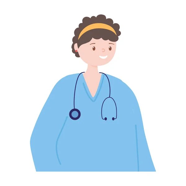 女性看護師キャラクタースタッフ医療用聴診器分離型デザイン — ストックベクタ