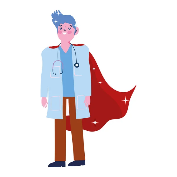 Thanks doctor, physician male professional with superhero cape — Stock Vector