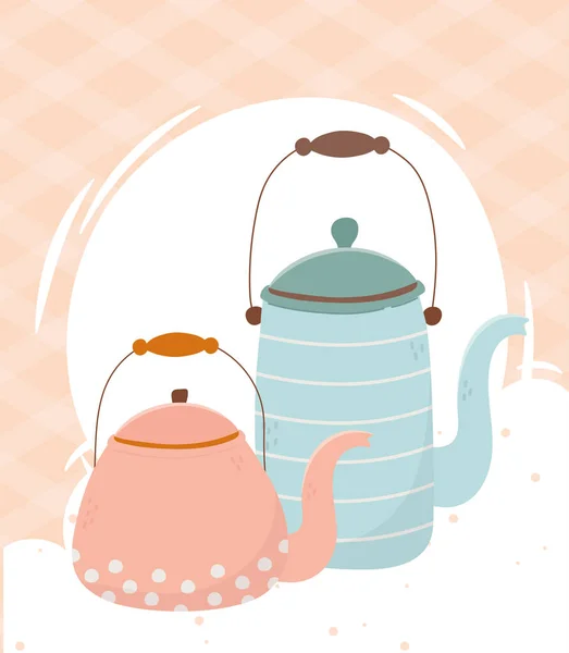 咖啡时间，壶制造商陶瓷饮料设计 — 图库矢量图片