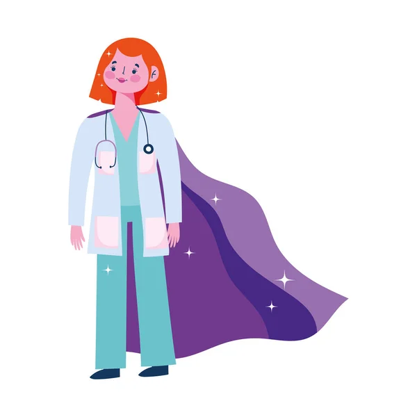 Thanks doctor, female physician character with superhero cape — Stock Vector