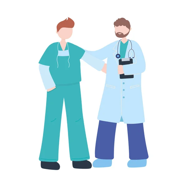 Profesionální lékař a sestra personál lékařské masky stetoskop — Stockový vektor
