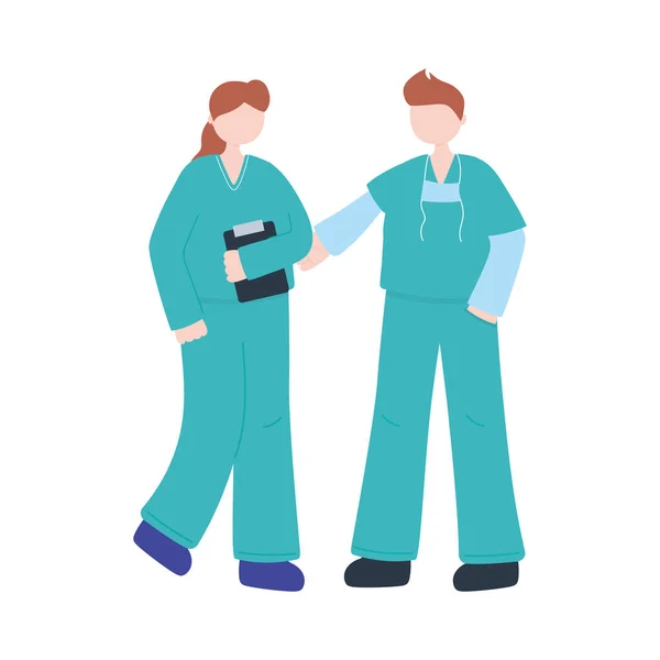 Merci médecins infirmières, hommes et femmes infirmières avec des caractères uniformes — Image vectorielle