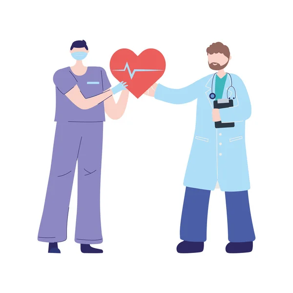 Ευχαριστίες γιατρούς νοσηλευτές ιατρός και νοσοκόμα με καρδιακό καρδιακό ρυθμό ιατρική υποστήριξη — Διανυσματικό Αρχείο