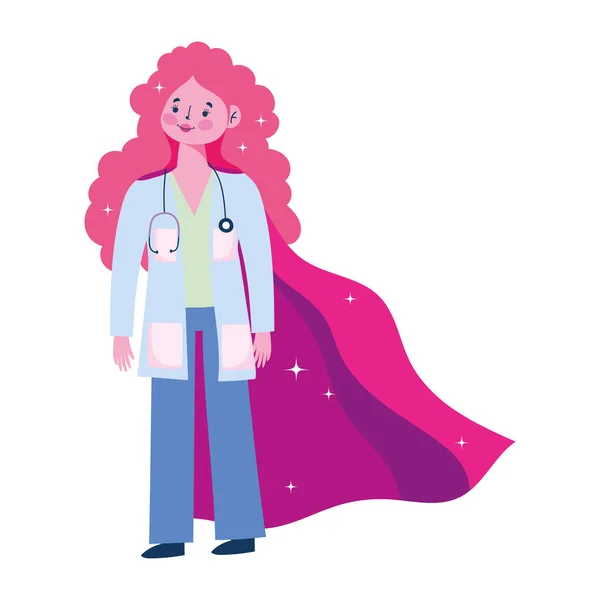 Gracias doctor, personaje médico femenino con capa de superhéroe — Vector de stock