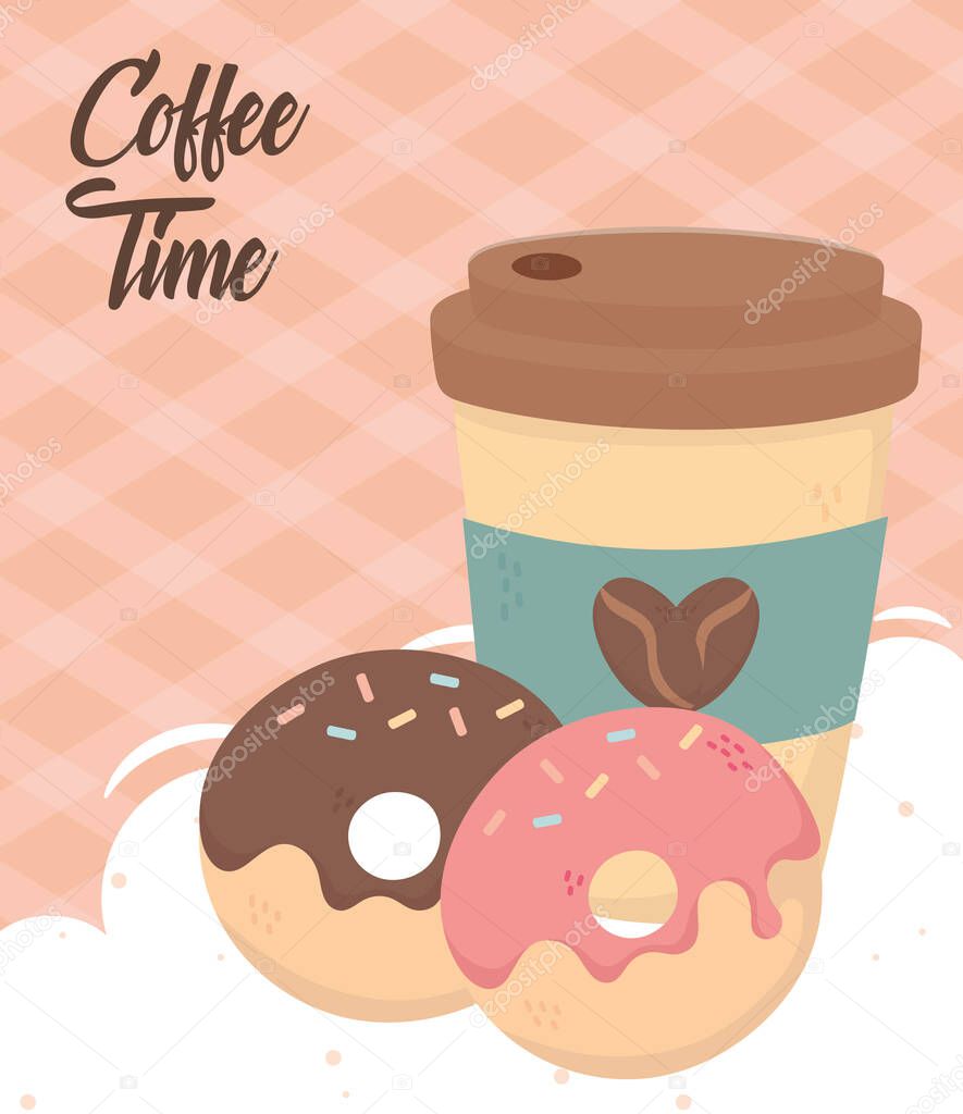 coffee time, takeaway and tasty donuts fresh aroma beverage