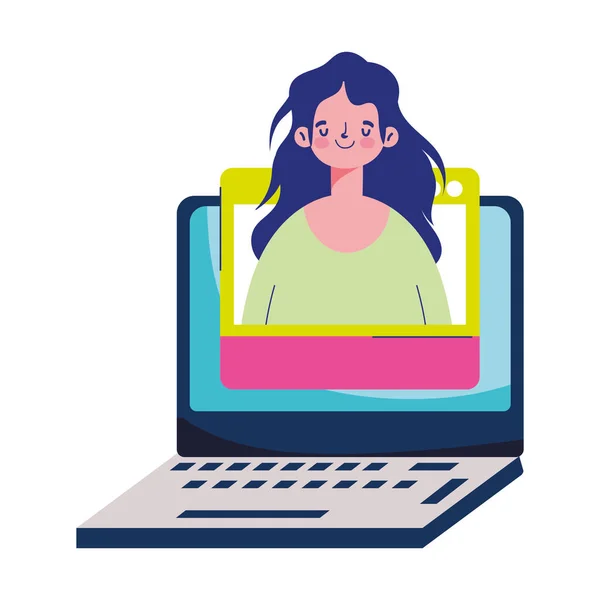 Educazione online, studente ragazza sito web collegamento laptop — Vettoriale Stock