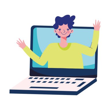 Eğitim çevrimiçi, öğrenci videosu bilgisayardan sanal çağrı