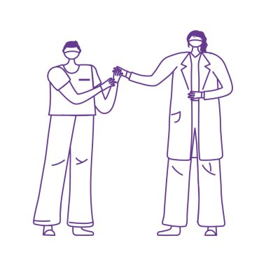 Teşekkürler doktor hemşireler, kadın hekim ve maskeli erkek hemşire.