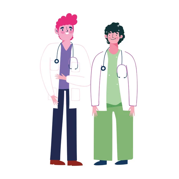 Gracias a los médicos, los médicos masculinos personal profesional personaje de dibujos animados — Vector de stock