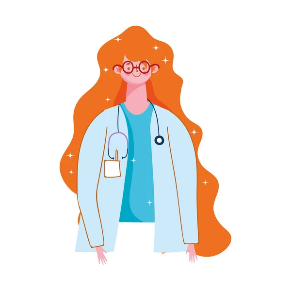 Médico personal profesional de carácter femenino con estetoscopio médico — Vector de stock