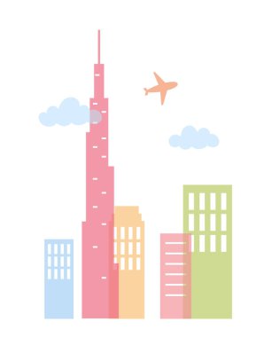 Uçan uçak gökdeleni gökdelen şehir manzarası