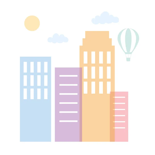Skyline κτίριο ζεστό αέρα μπαλόνι αρχιτεκτονική αστική σκηνή της πόλης — Διανυσματικό Αρχείο