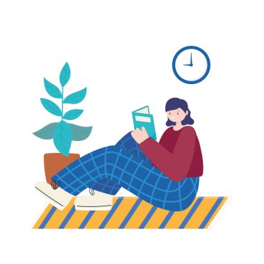 İnsan aktiviteleri, yerde oturup kitap okuyan bir kız.