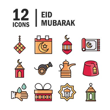 Bayram Mübarek İslam dini kutlamaları geleneksel simgeler düz stil simgesi
