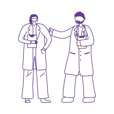 Teşekkürler doktor hemşireler, tıbbi maskeli kadın doktor ve profesyonel erkek.