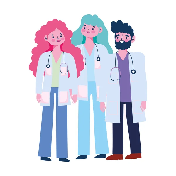 Gracias médicos, médicos especialistas personajes de dibujos animados profesionales — Vector de stock