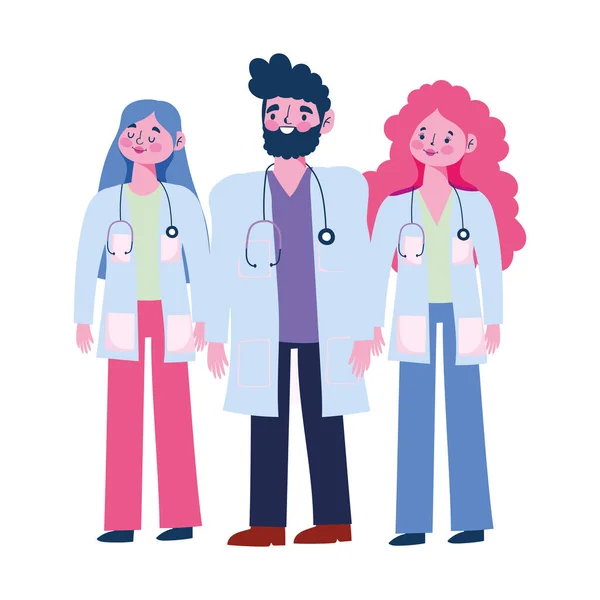 Gracias médicos, médicos profesionales personajes de dibujos animados masculinos y femeninos — Vector de stock