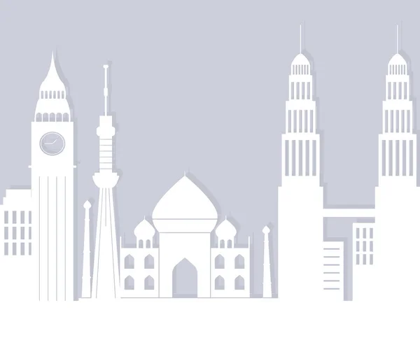 Skyline arquitetura urbana paisagem urbana marco silhueta mundial — Vetor de Stock