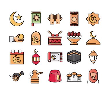 Bayram Mübarek İslam dini kutlamaları geleneksel simgeler düz stil simgesi