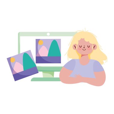 Insanlar yaratıcılık ve teknoloji, bilgisayar fotoğraf galerisi olan kız