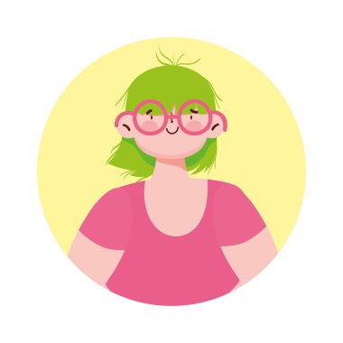 Genç kadın karikatür avatarı ikon tasarımını izole etti