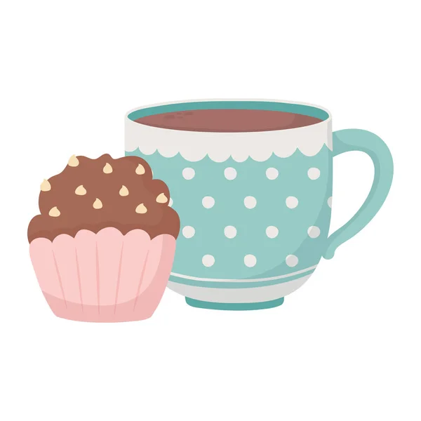 Tea idő, csésze és édes cupcake étel design — Stock Vector