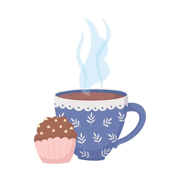 Tiempo de café, sabrosa taza de cupcake bebida aromática fresca — Archivo Imágenes Vectoriales