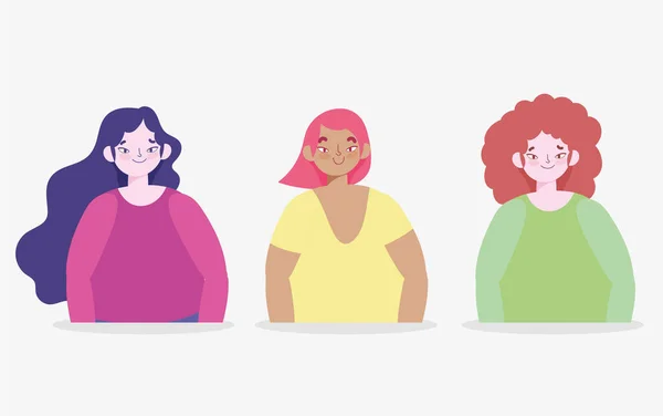 Jong vrouwen groep karakter avatar vrouw ontwerp geïsoleerd — Stockvector