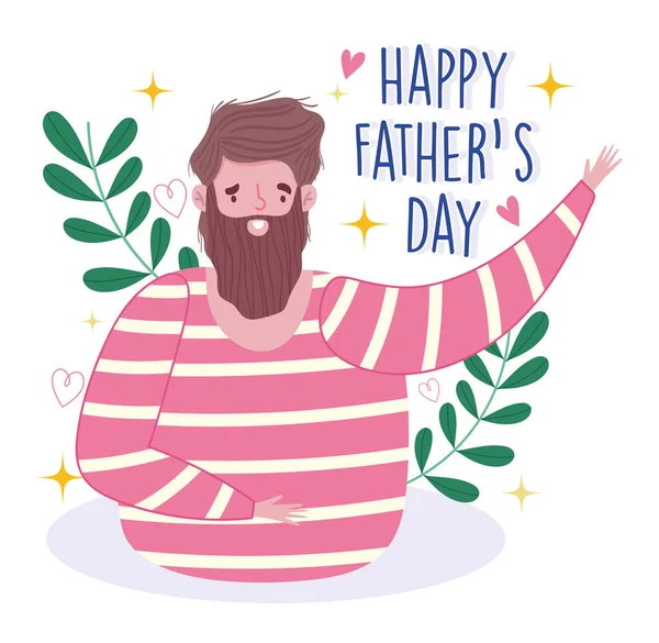 Feliz dia dos pais, barba homem pai desenhos animados corações florais decoração — Vetor de Stock