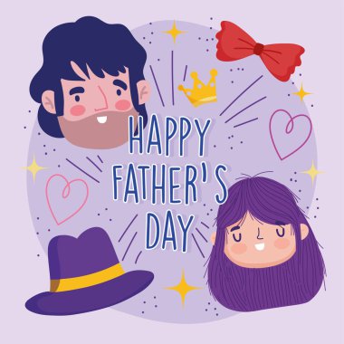 Mutlu babalar günü, tebrik kartı baba kız şapkası ve papyon kutlaması.