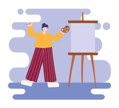 insan aktiviteleri, kadın ressam boş palet rengini tuvale çiziyor