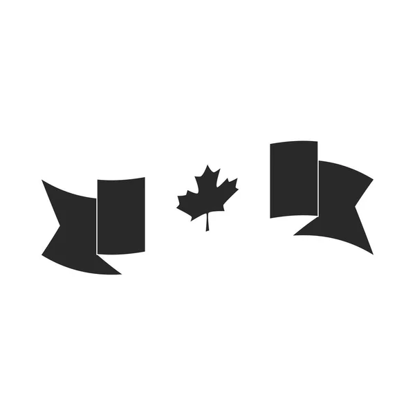 Canada día, bandera canadiense cinta decoración tradicional celebración silueta estilo icono — Vector de stock