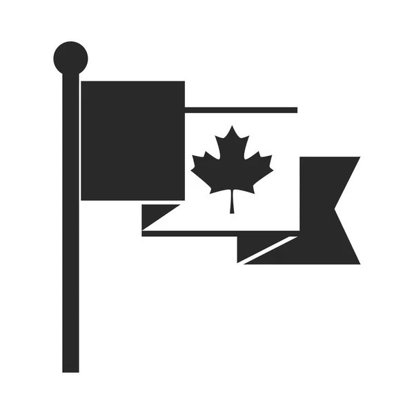 Día de Canadá, bandera canadiense hoja de arce símbolo nacional silueta icono de estilo — Vector de stock