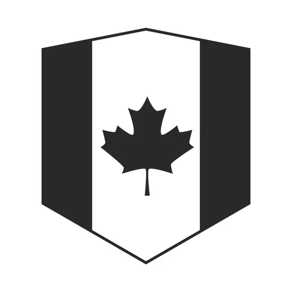 Día de Canadá, bandera canadiense escudo de hoja de arce emblema silueta estilo icono — Archivo Imágenes Vectoriales