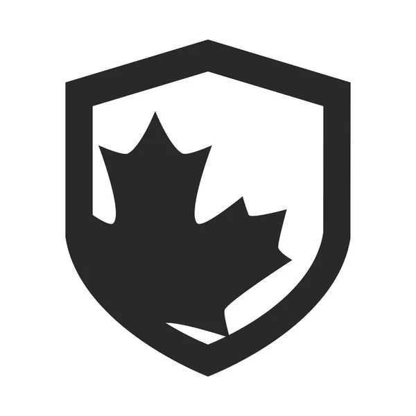 加拿大日，红枫叶盾牌自由庆祝剪影风格图标 — 图库矢量图片