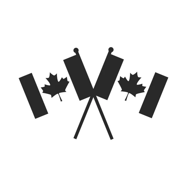 Dia canadense, cruzou bandeiras canadenses ícone de estilo silhueta nacional independência — Vetor de Stock