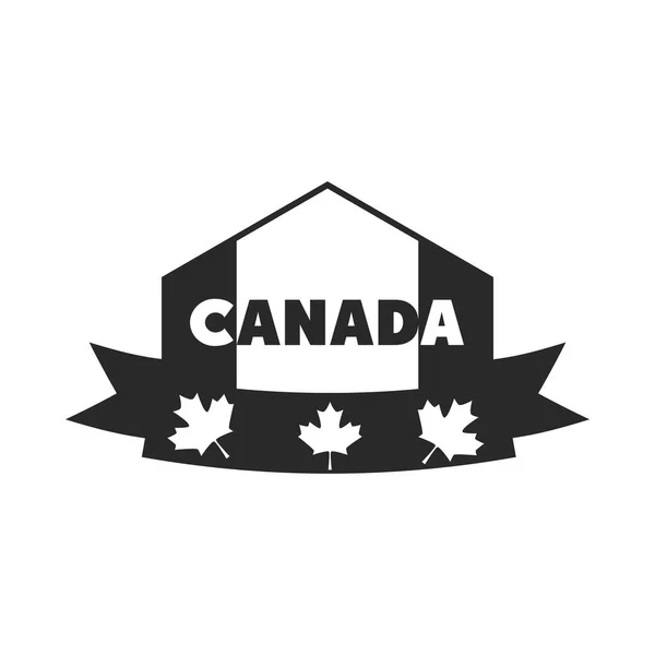 Canada dia, bandeira canadense fita bordo folhas banner ícone de estilo silhueta — Vetor de Stock