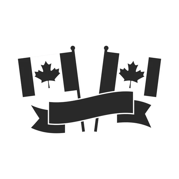 Día de Canadá, banderas canadienses en bandera de poste libertad celebración silueta estilo icono — Archivo Imágenes Vectoriales