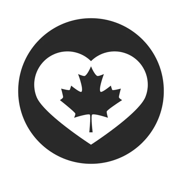 カナダ日ハートバッジ装飾シルエットスタイルのアイコンのカエデの葉 — ストックベクタ
