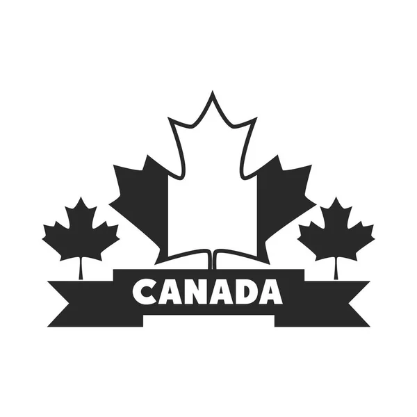 Día de Canadá, bandera de arce deja cinta silueta celebración nacional icono de estilo — Archivo Imágenes Vectoriales