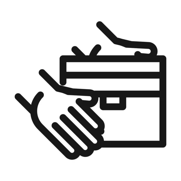 Mãos dando caixa entrega serviço de carga logístico ícone de estilo de linha — Vetor de Stock