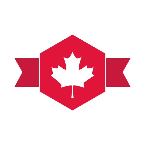 ( 영어 ) canada day, maple leaf badge 리본 장식 평면 스타일 아이콘 — 스톡 벡터