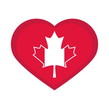 Kanada günü, akçaağaç yaprağı bayraklı kalp dekorasyonu düz stil ikonu kutlaması